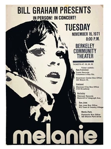 MELANIE 1971 CONCERT POSTER/ BILL GRAHAM PRESENTS/ BERKELEY/ SF BAY AREA - Picture 1 of 7