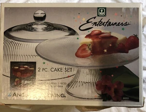 New Anchor Hocking Monaco Glass Cake Set 86031L13 with Ribbed Dome Lid - Picture 1 of 5