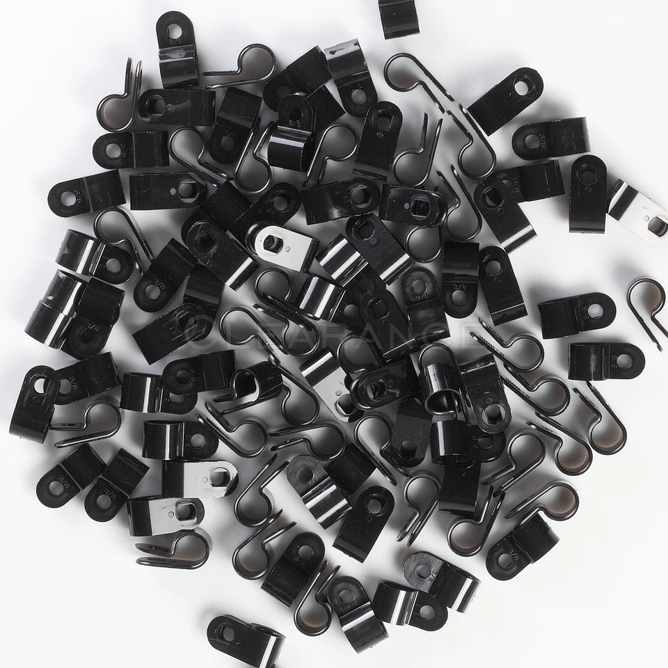 100 PCS 3/8" CABLE CLAMPS BLACK UV RESISTANT HOSE WIRE ELECTRICAL CC375 - Image 1 of 1