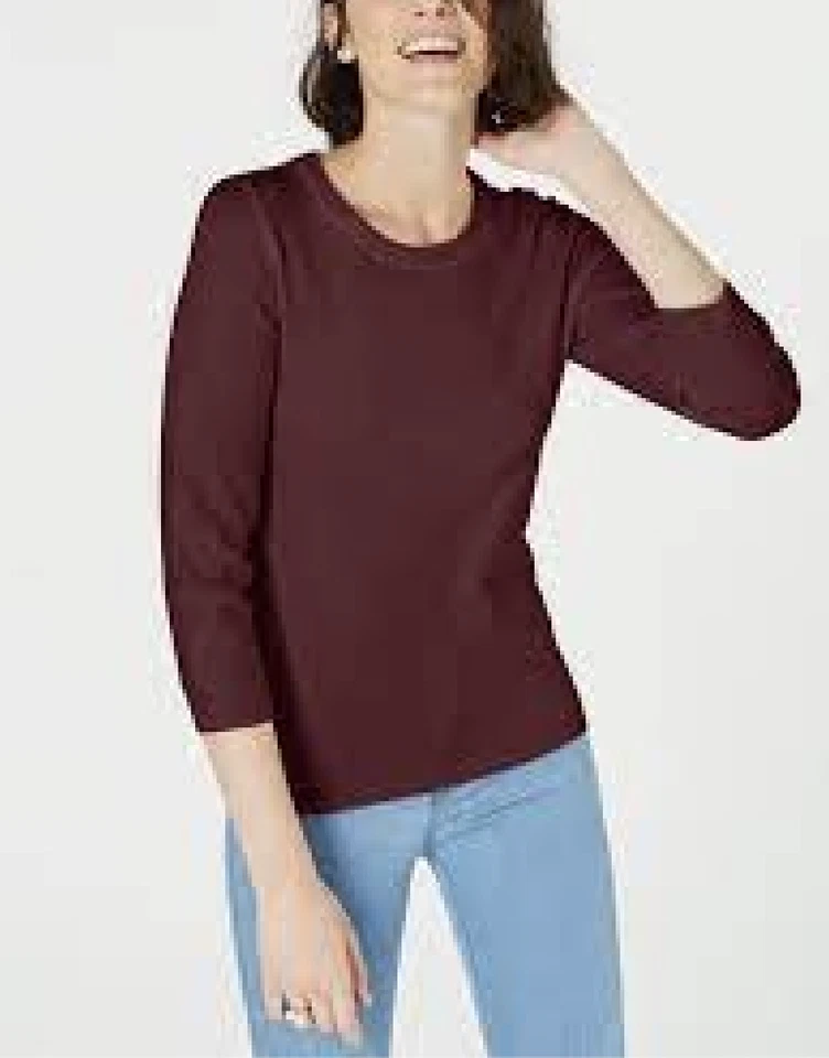 Maison Jules Women's Burgundy Crewneck 3/4 Sleeve Sweater Size XS - Image 1 of 1