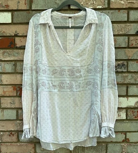 Free People Changing Times Ivory Floral Print Tunic Top size S Boho Festival - Picture 1 of 13