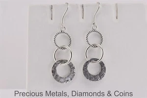 Silpada Sterling Silver W1616 Triple Threat Textured Hoop Wire Hook Earrings - Picture 1 of 5