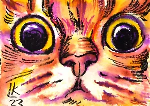 Aquarell Katze ACEO Kunstkarte Mini Deko oder Geschenk - Bild 1 von 4