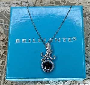 Brilliante 925 Sterling Sliver Dark Garnet Round CZ Pendant Necklace 16” - Picture 1 of 8