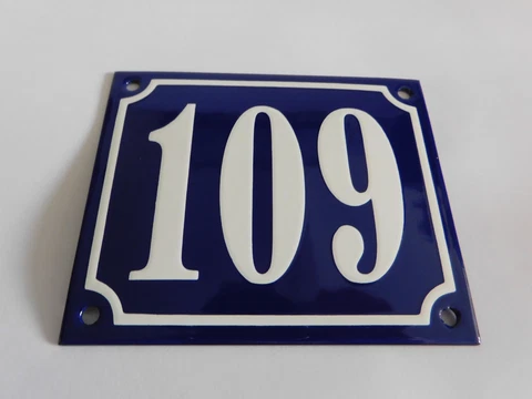 French Handmade  4.75 x4" Enamel Porcelain Plaques House Number Address Sign 109 Cover