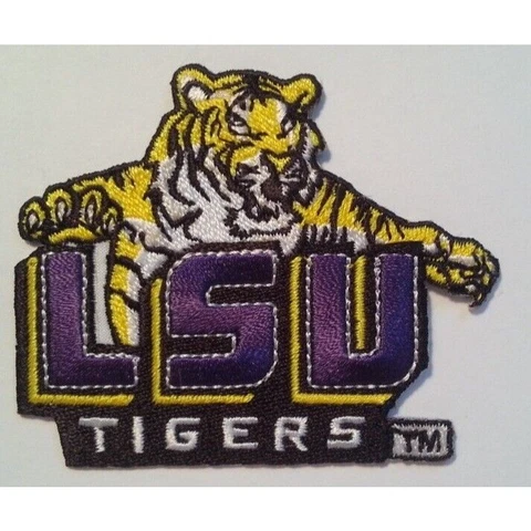 LSU Tigers~Embroidered PATCH~2 3/4 x 2 1/4~Iron Sew~Hat~Shirt~NCAA~FREE US Mail Cover