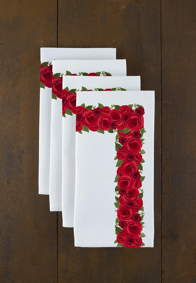 FABRIC TEXTILE PRODUCTS, INC. Rose Garland Border Signature Collection 18" x 18" Napkins - 4 Pack