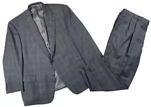 gray windowpane Hart Schaffner Marx 2pc Pant Suit Gold Trumpeter wool 52 R S - Picture 1 of 18