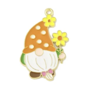 10 Cute Summer Gonks with Spotty Hat & Flowers Shaped Gold Tone Pendants - Picture 1 of 2
