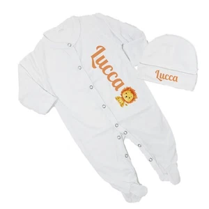 Baby Boy Personalized Safari Jungle Lion Footed Sleeper Coming Home Outfit - Picture 1 of 14