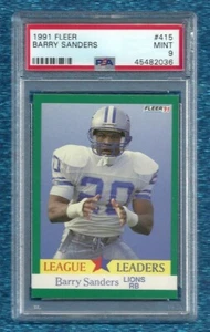 Fleer #415 1991 Barry Sanders PSA 9 como nuevo líderes de la liga Pop 6 Hof Detroit Lions - Imagen 1 de 1