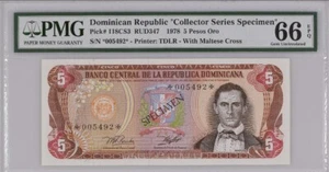 1978 Dominican Republic Collector Series Specimen 5 Pesos PMG 66EPQ - Picture 1 of 2