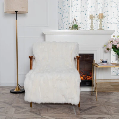 Manta de piel de conejo real BLANCA alfombra de piel piel piel piel 55 pulgadas x 63 pulgadas Foto 1 de 4