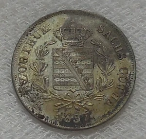 1837 SAXE COBURG GOTHA 1 GROSCHEN SILVER COIN AU DETAIL STAINED 1 YEAR TYPE - Picture 1 of 2
