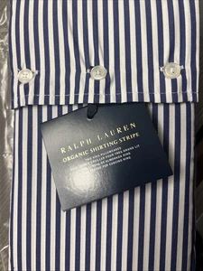 RALPH LAUREN ORGANIC SHIRTING STRIPE 2pc KING PIL/CASES NVY/WHI NIP $215 LAST 1 - Picture 1 of 3