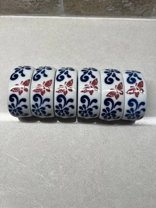 Set of 6 Pier 1 Ceramic Napkin Rings Rust Butterfly with Blue Accents - Picture 1 of 3