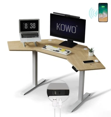 Height Adjustable Corner Standing Desk Wireless Charger & USB C Fast Chargers - Image 1 of 4