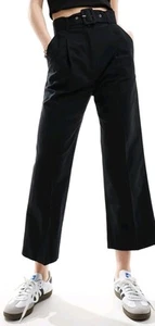 ASOS Design Tailored Belted High Rise Straight Leg Linen Blend Pants Sz 10 Black - Picture 1 of 3