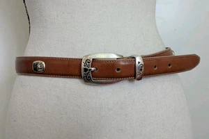 Vintage Brighton Golf Belt  Brown Leather 1 In Buckle Size M 30 - Picture 1 of 10