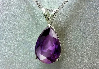 Collana ciondolo goccia vera ametista naturale con GARANZIA argento 925 NUOVA - Immagine 1 di 2