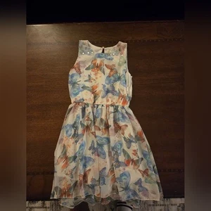 girl 6 sleeveless dress ivory with butterflies - Picture 1 of 1
