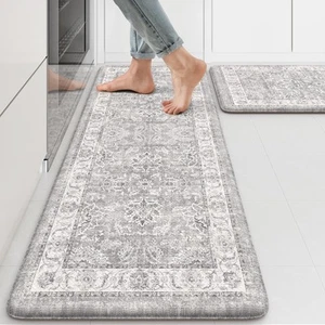 Anti Fatigue Kitchen Mats for FloorBoho Floral Kitchen Rugs 17"x47"+17"x29"Cu... - Picture 1 of 9