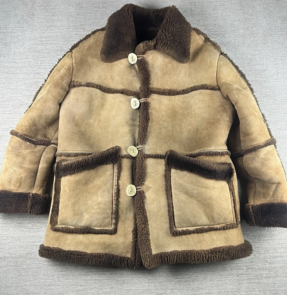 Abrigo de piel de oveja Overland vintage para hombre 46 piel de oveja occidental EE. UU. cuerno marrón años 90 Foto 1 de 4