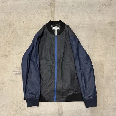 Five Four Linen Cotton Bomber Jacket Black Navy Blue Zip Plaid Lining Men’s XL - Image 1 of 4