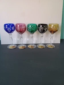 Anna Hutte geschliffen auf klarem Cordial Glas 5er Set Made in W Germany  - Bild 1 von 3