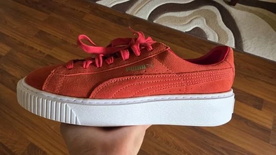 PumaSuede Plataforma Barbados Tenis Mujer 7.5 Rojo Cereza Blanco Zapato Informal Foto 1 de 4