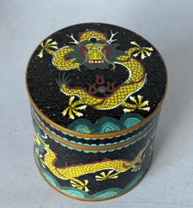 Antique 19th Century Chinese Cloisonne Dragon Lidded Box 4" X 4" VGC - Picture 1 of 16