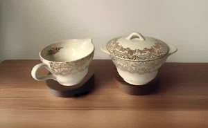 Santa Rosa by Royal Sugar Bowl W/ Lid & Creamer Warranted 22K Gold Set Rare - Picture 1 of 10