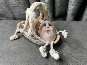 VTG Anthropomorphic Ceramic Egg Pink Shelf Sitter Figures Sleepy Happy Basket - Picture 1 of 20