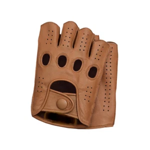 Driving Gloves Fingerless Car Motorcycle Leather Police Driver Glove Brown H-2 - Picture 1 of 5