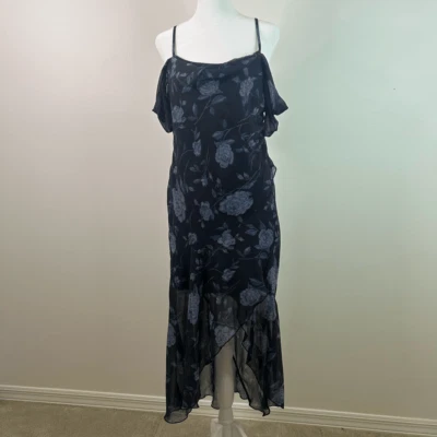 Y2K Wild Fable Blue Black Floral Chiffon Whimsigoth Asymmetric Dress Size Small - Image 1 of 4