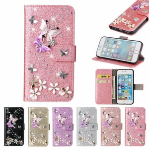Bling Girl's Leather Wallet Diamond Case Cover For iPhone 16 Pro Max 14 15 12 13 - Picture 1 of 17