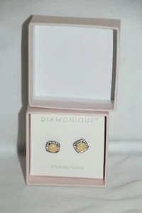 DIAMONIQUE POST STUB STERLING SILVER EARRINGS IN ORIGINAL BOX AND PAPERWORK - Picture 1 of 5