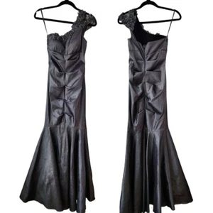 Vestido de graduación Cache plateado trompeta acanalada con cuentas de un hombro longitud completa años 90 Y2K 4 - Imagen 1 de 8
