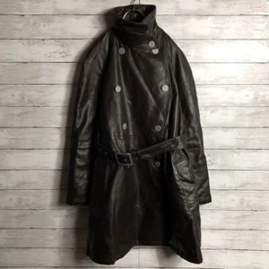 GIORGIO ARMANI Abrigo Cuero Moto Piel de Oveja Marrón Oscuro Euro Vintage Talla 40 - Imagen 1 de 20