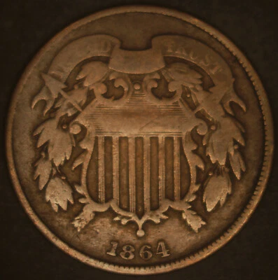 1864 Medallic Alignment 2¢ 180º Rotated Two Cent Piece F-VF - Image 1 of 4