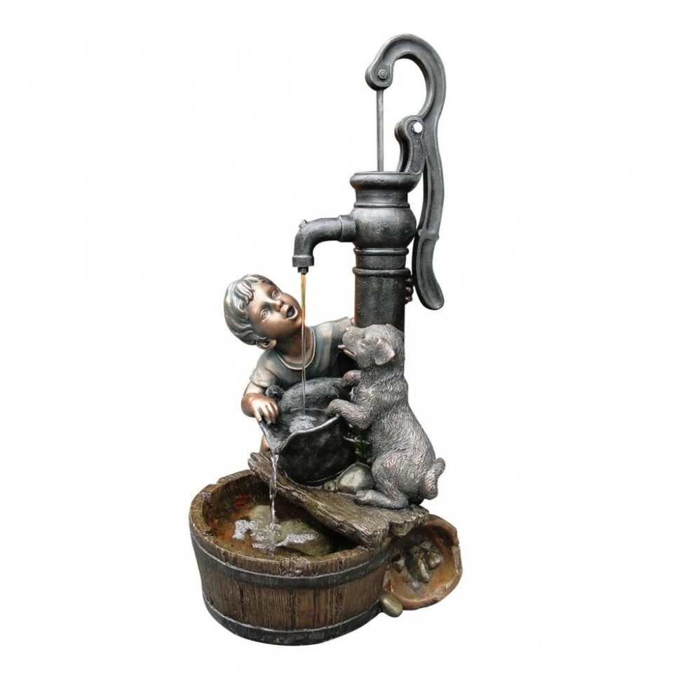 Ubbink REGINA - Polyresin, Rustikale Dekoration Junge und Hund am Brunnen;  - Bild 1 von 1