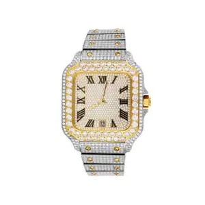 Stainless Steel Moissanite Bling Silver Gold Mens Watch Luxury Diamond Quartz Mm - Picture 1 of 24