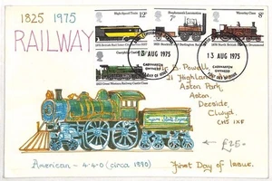 GB HAND-ILLUSTRATED 1975 FDC *RAILWAYS* First Day Cover STEAM ENGINE AO139 - Picture 1 of 1