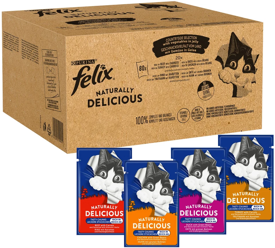 Purina Felix Naturally Delicious Katzen-Nassfutter 80x80g Auswahl in Gelee