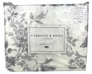 Cabbages & Roses QUEEN Alderney Greyish Blue Sheet Set Luxury Cotton Percale - Picture 1 of 11