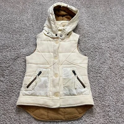 Da Nang Womens Cream Cotton Poly Puffer Vest Removable Hood Small - Image 1 of 4