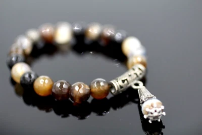 Precioso Brazalete de Piedras Preciosas Ajustables Facetadas con Bandas de Ágata 7.5" Foto 1 de 4