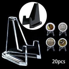 UK 20 Pcs Plastic Coin Display Stand Round Square Case Capsules Holder Easel