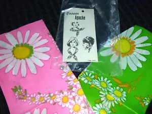 NOS Pr Vtg Vassar Apache Flower Power Scarves Head Wraps BRIGHT Pink Green Daisy - Picture 1 of 7