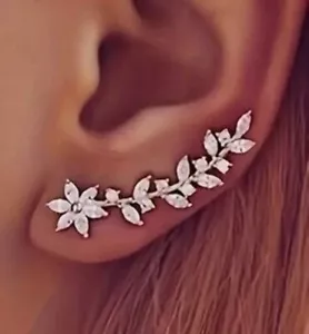 Crystal rose gold flower ear climbers - Picture 1 of 2